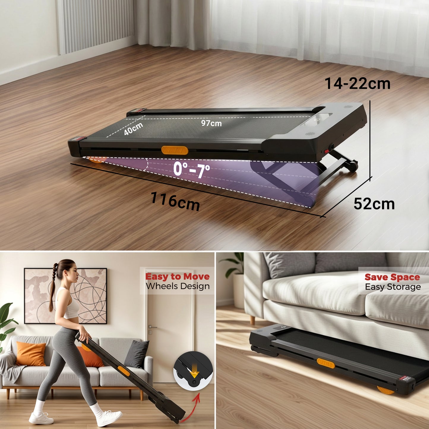 Advwin 7° Auto Incline Treadmill Under Desk Walking Pad