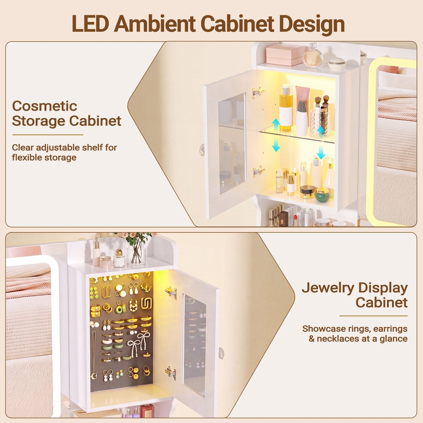 Advwin Dressing Table with RGB Light & Jewelry Cabinet