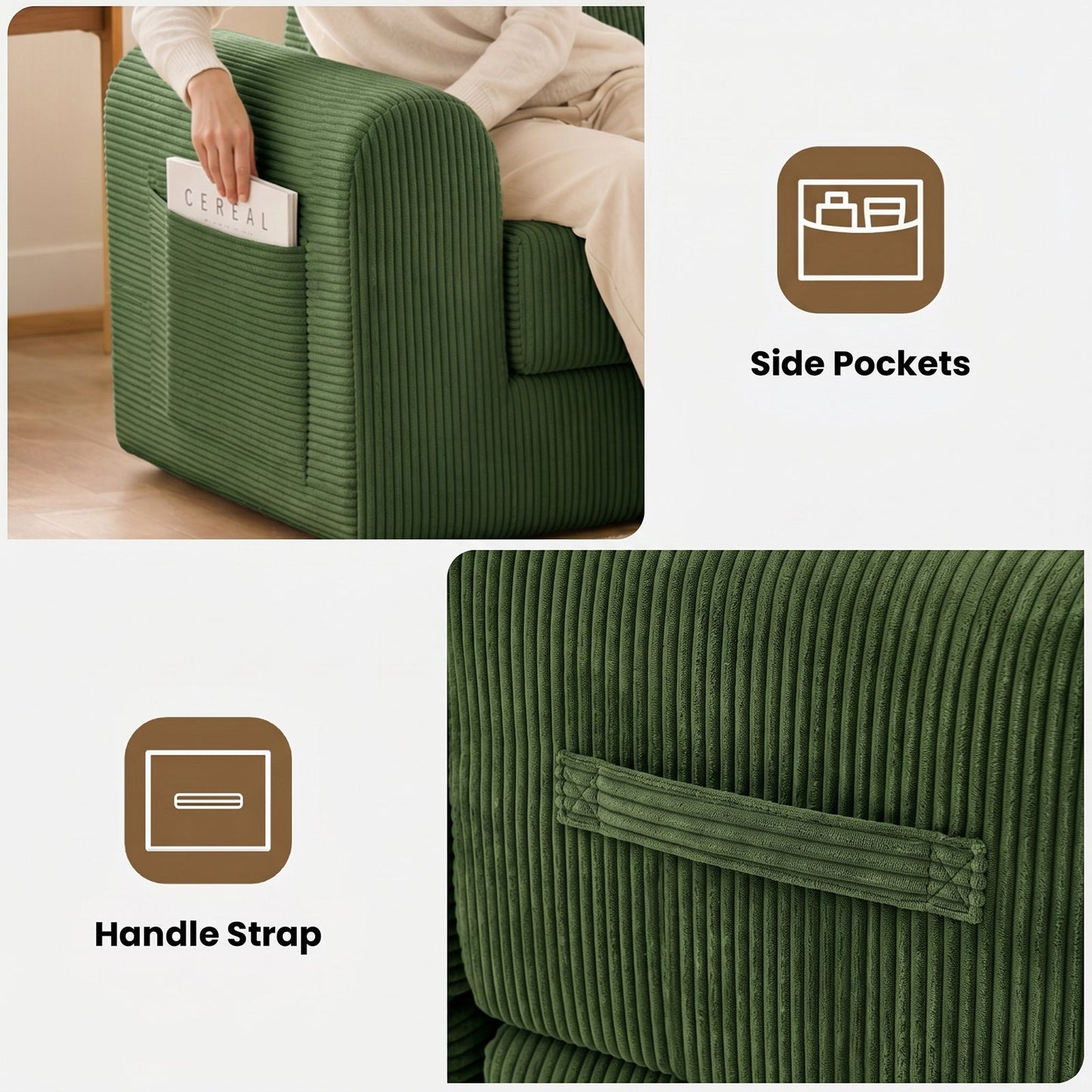 Advwin 300cm Corduroy 4-Seater Modular Sofa Bed