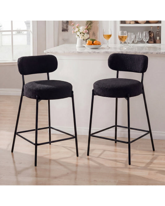 Advwin Bar Stools Set 2 Boucle Kitchen Counter Black