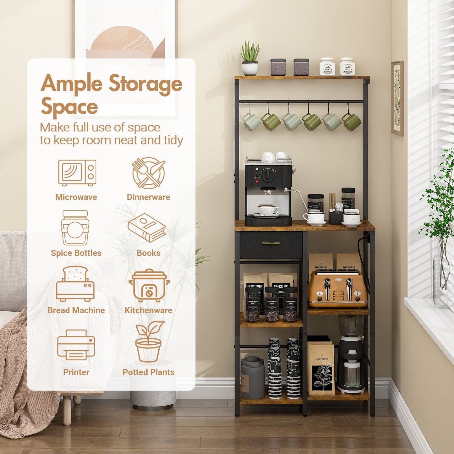 Advwin 5 Tier Coffee Bar Station with Drawer & Outlet