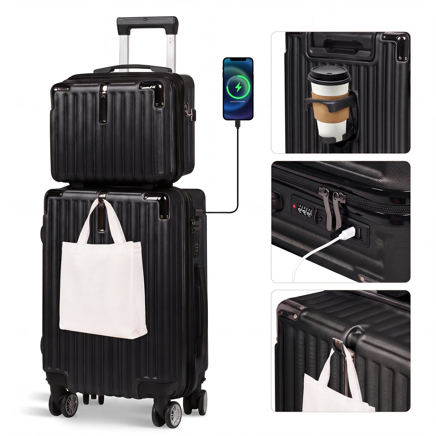 Advwin 20"+14" Hardshell Luggage Set with Power Bank Pocket