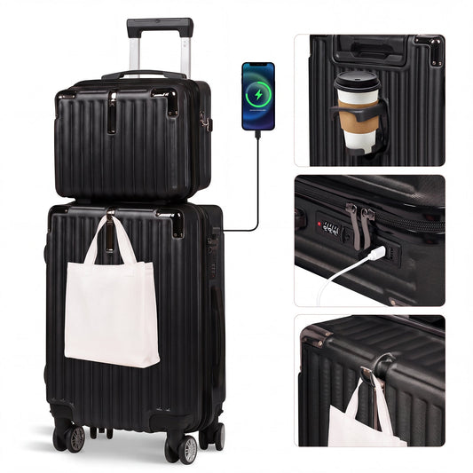 Advwin 20"+14" Hardshell Luggage Set with Power Bank Pocket