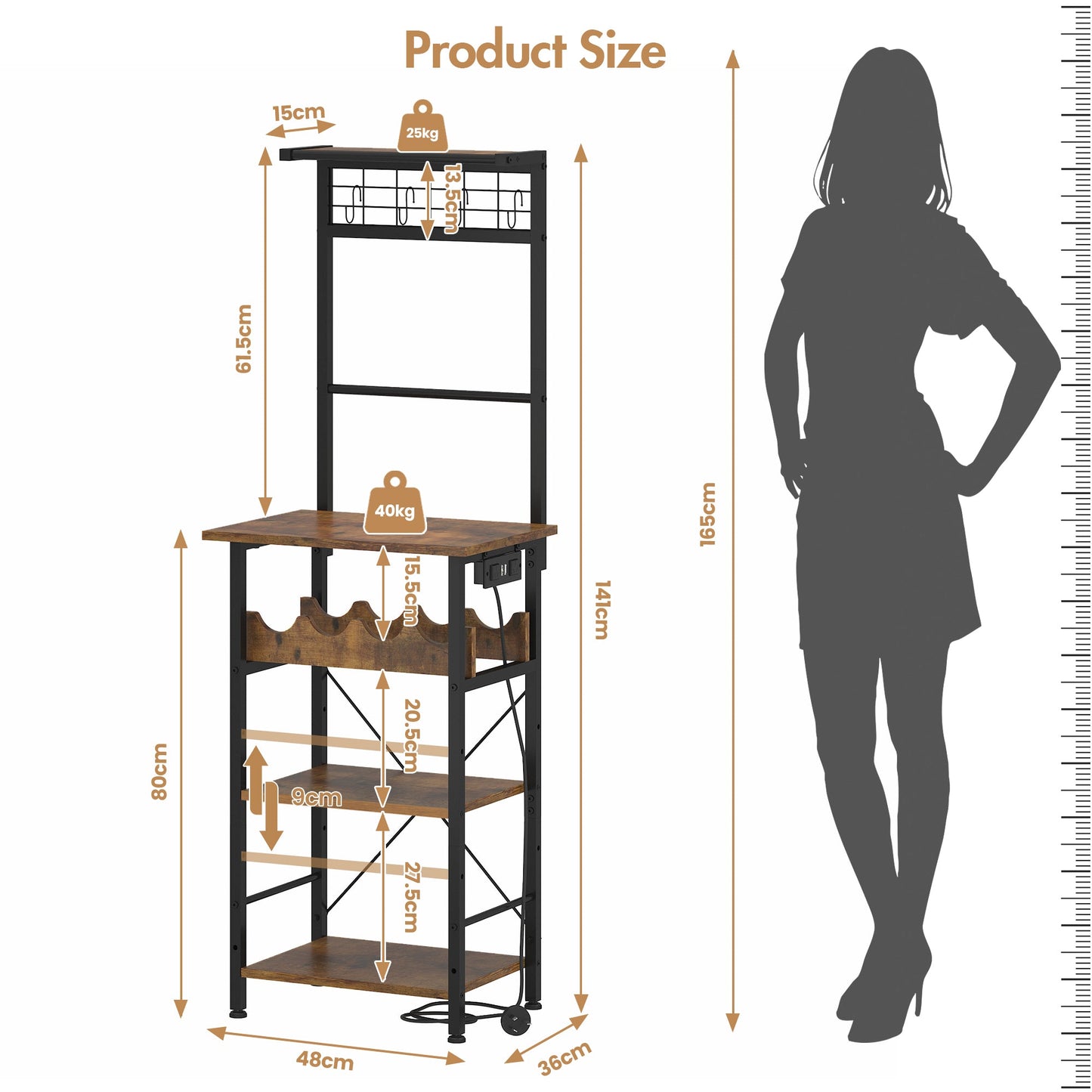 Advwin 5 Tiers Kitchen Bakers Rack with Power Outlet