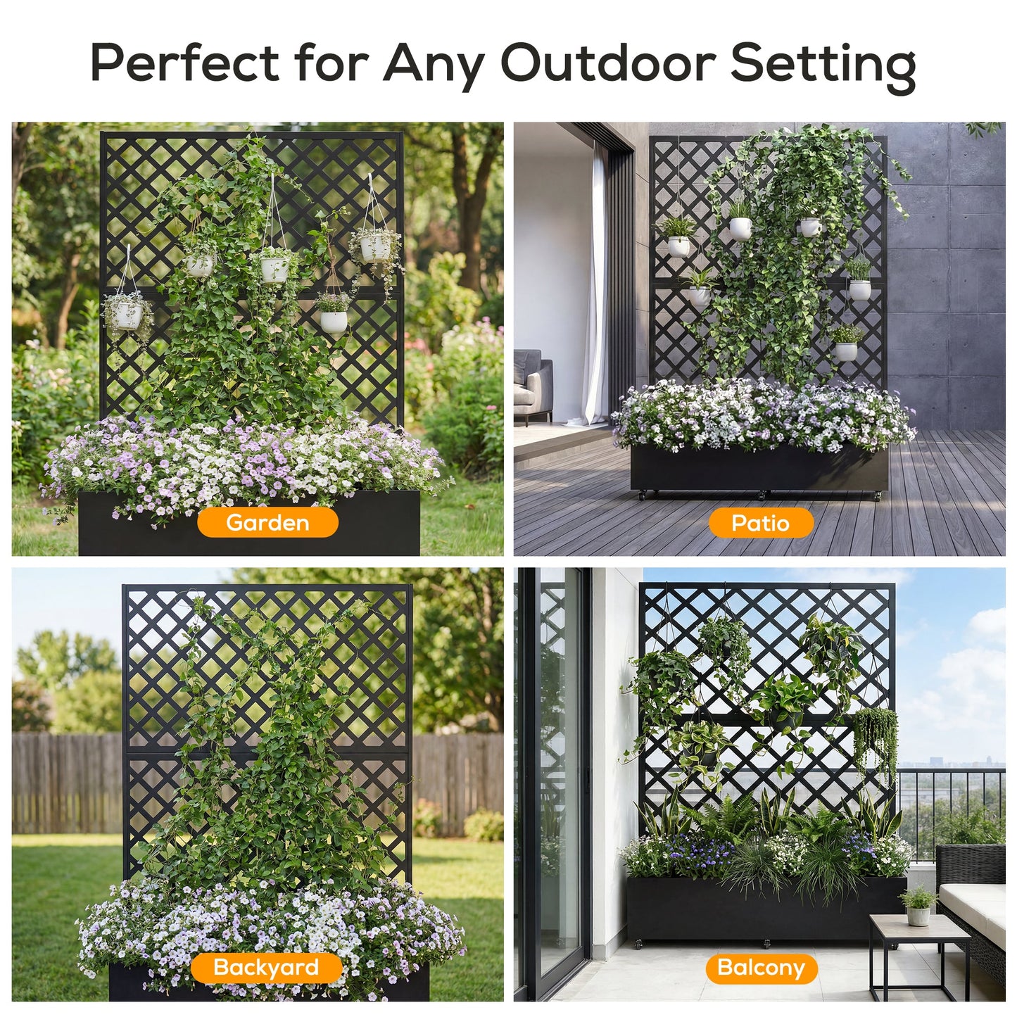 Advwin Planter Box Privacy Screen with Trellis & Wheels
