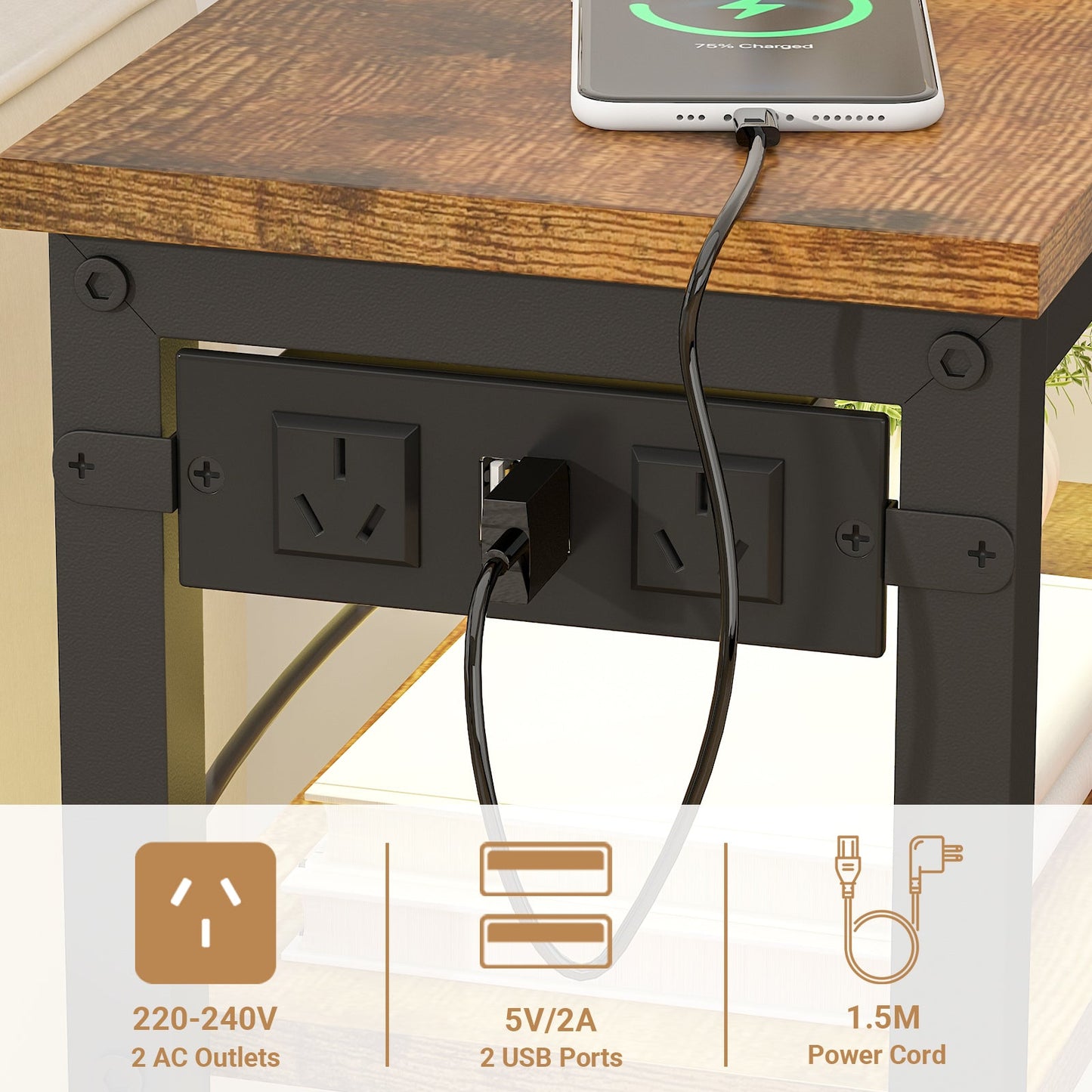 Advwin LED Bedside Table w/ AC Outlets and USB Ports