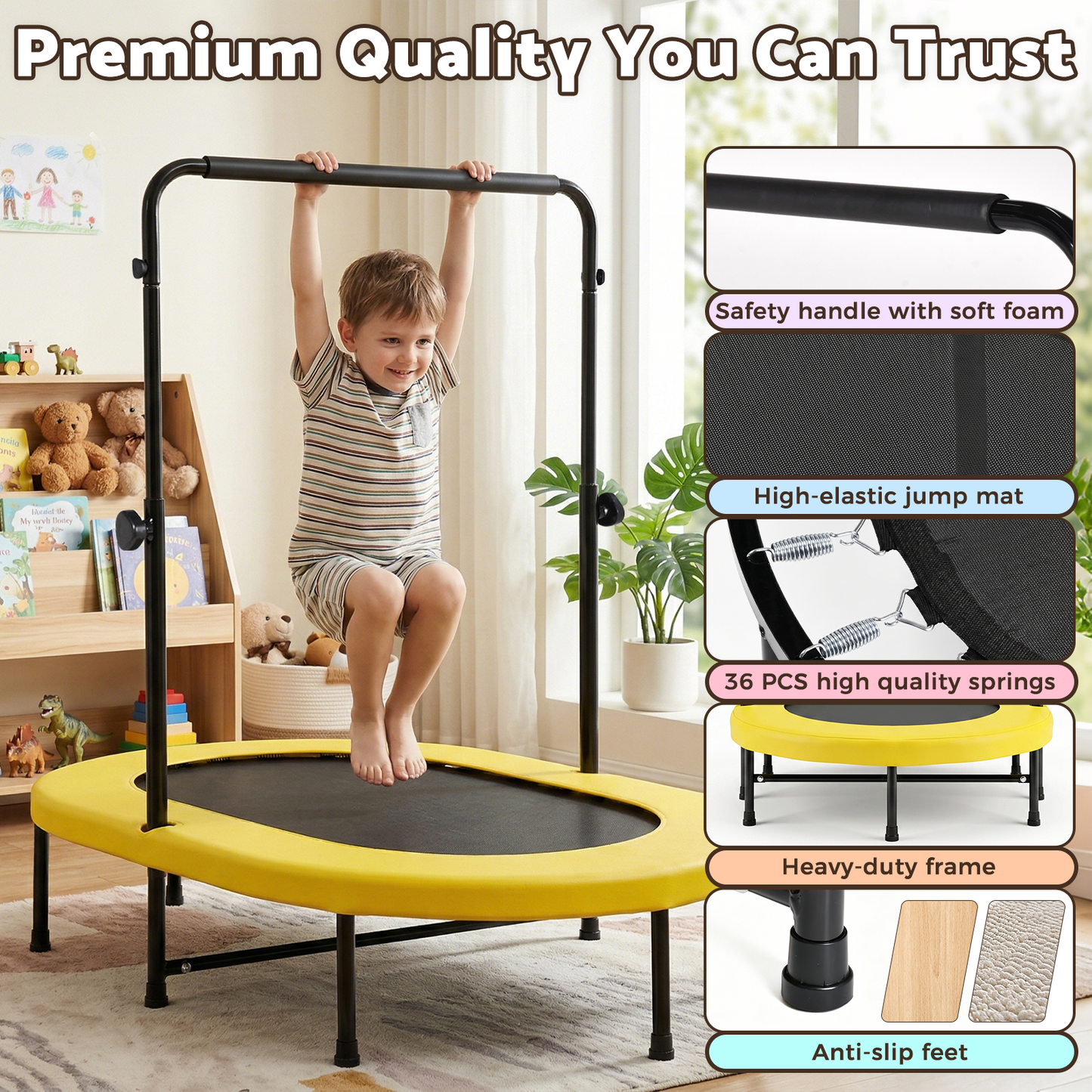 Advwin 55" 2-Person Mini Trampoline with 5-Level Adjustable Handle