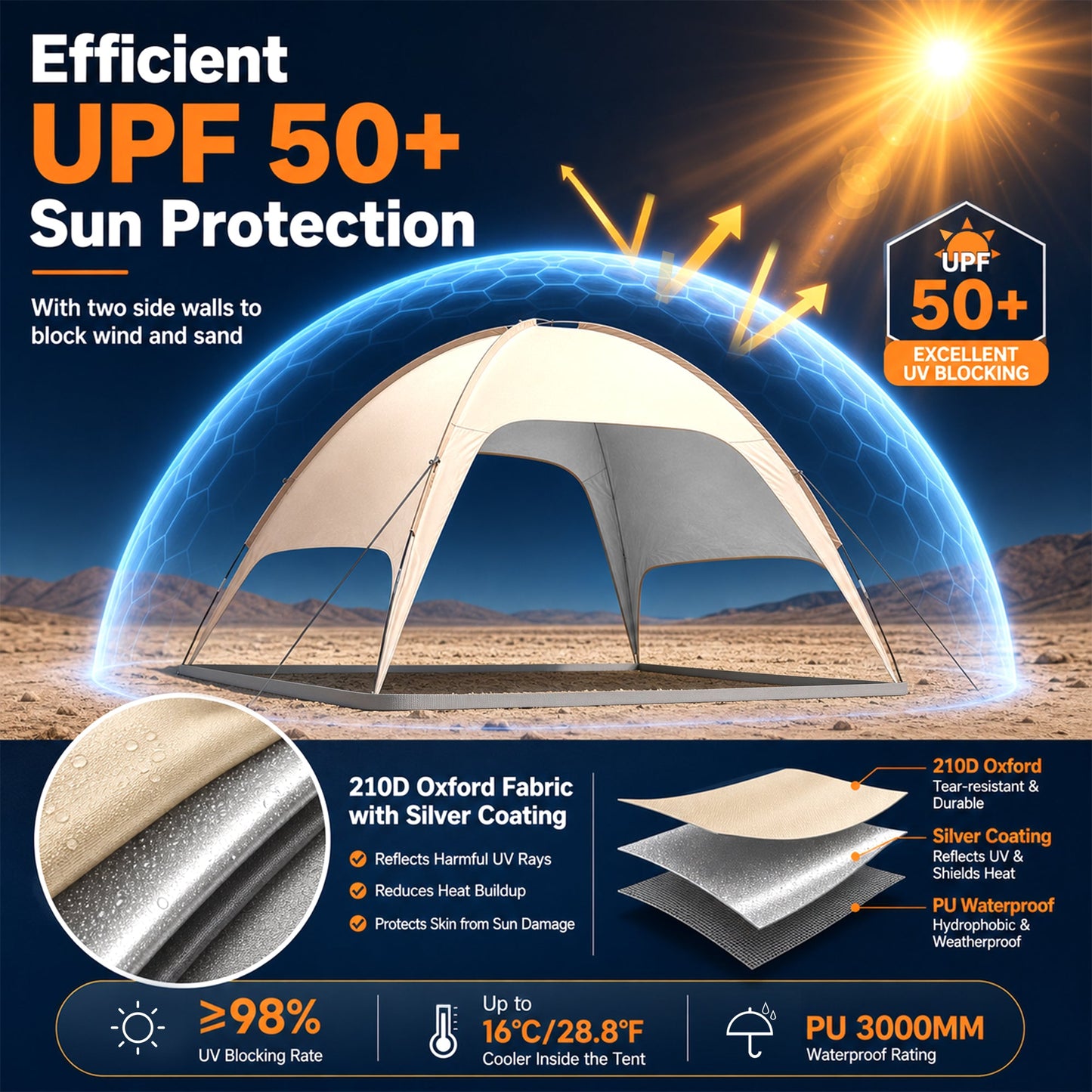 Advwin 8-10 Person Pop Up Beach Tent with Side Walls