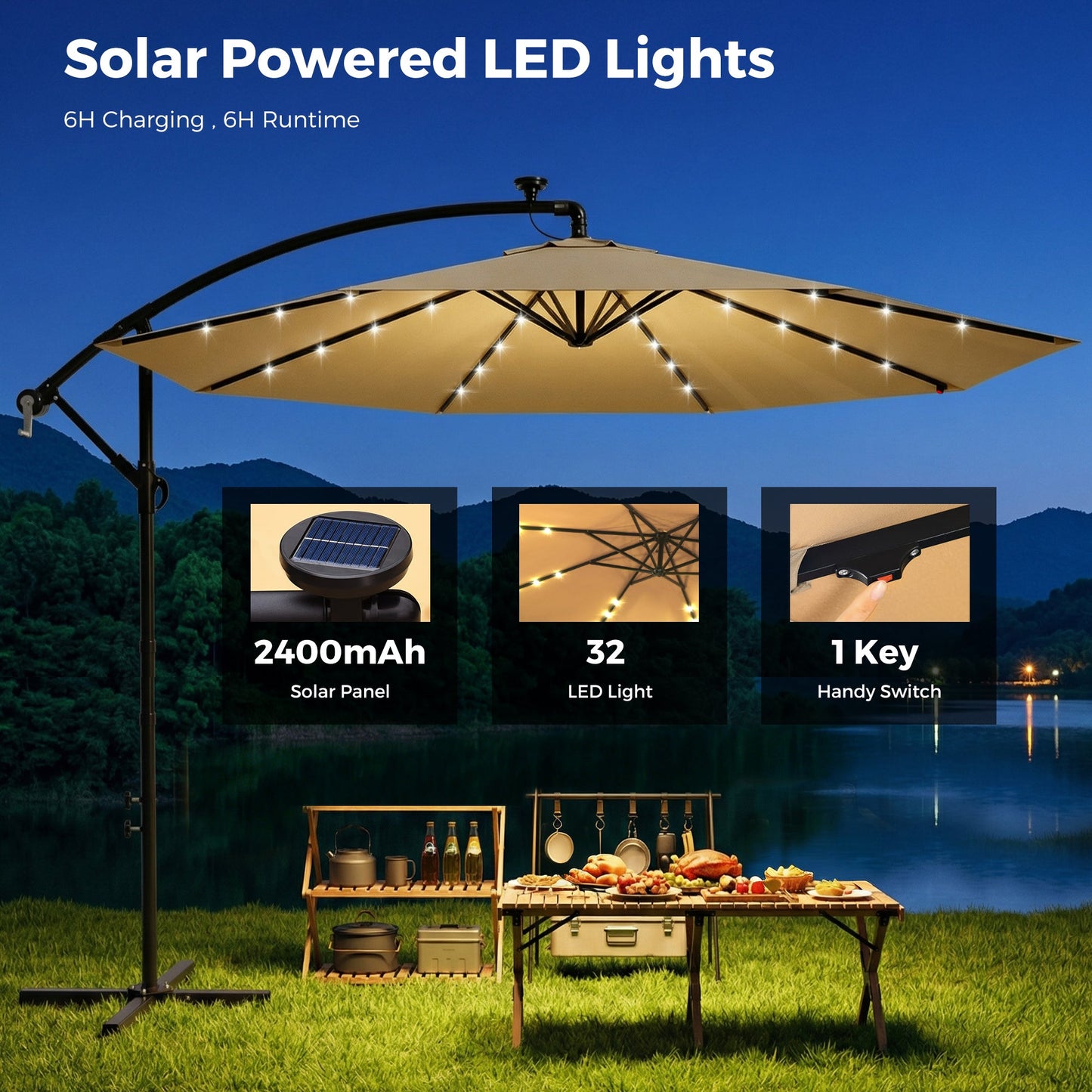 Advwin 3m Offset Hanging Cantilever Umbrella - No Base