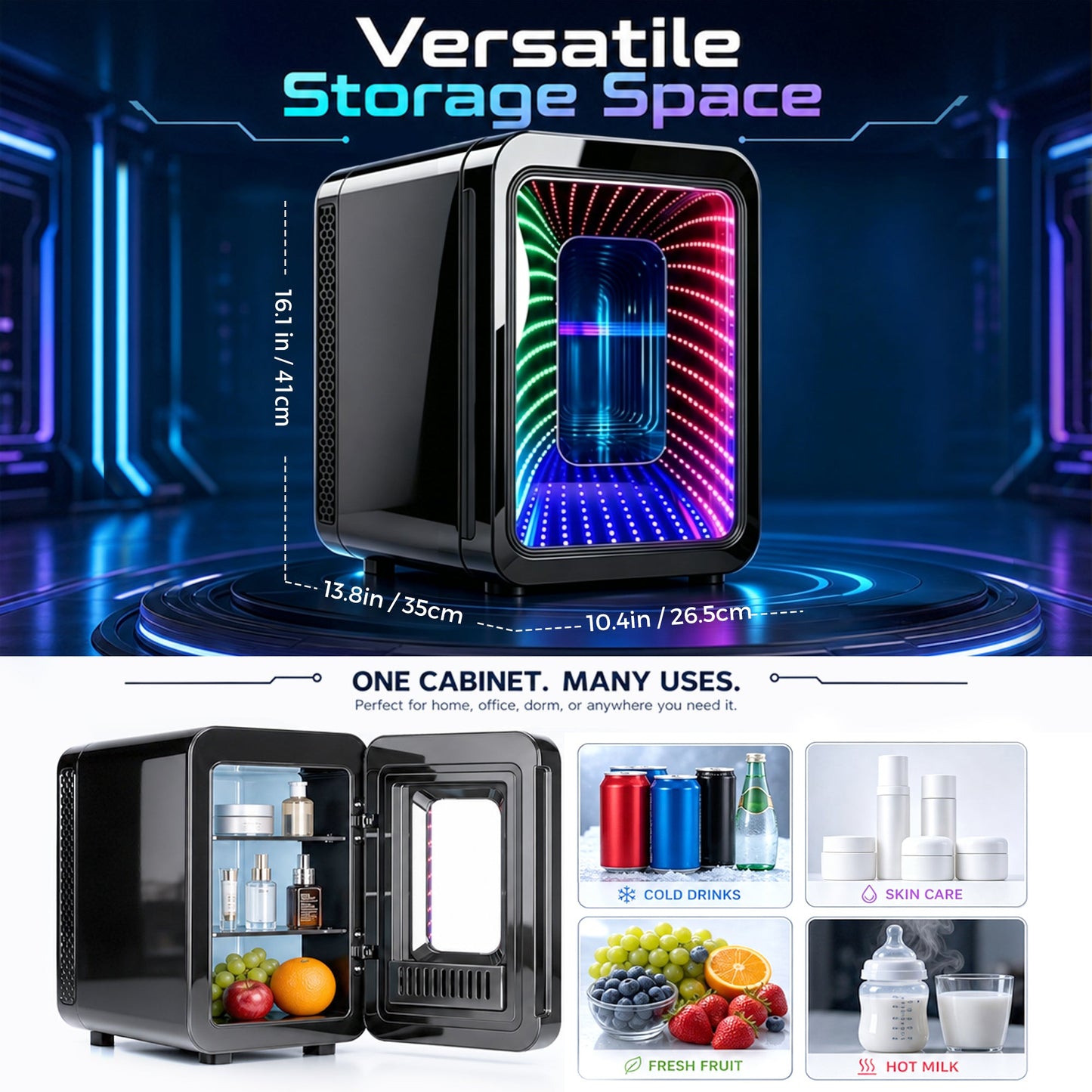 Advwin 20L Mini Fridge with LED Light for Bedroom