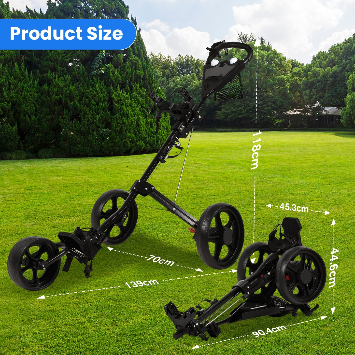 Advwin 3-Wheel Foldable Golf Cart w/ Storage Bag