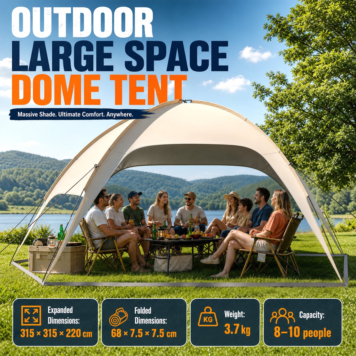 Advwin 8-10 Person Pop Up Beach Tent with Side Walls
