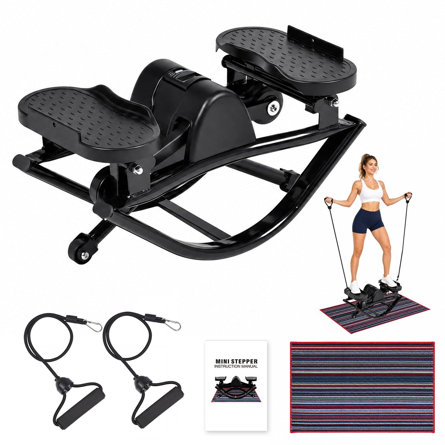 Advwin Side-To-Side Mini Stepper with Resistance Cords & Mat