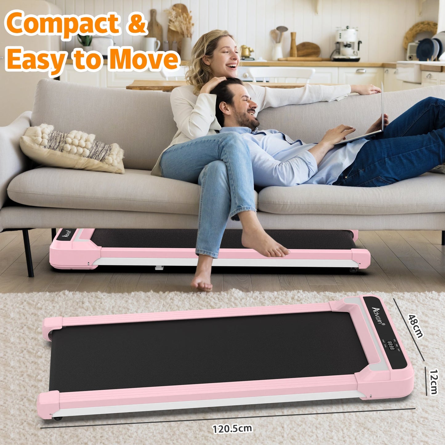 Advwin Walking Pad Under Desk Treadmill for Home Pink