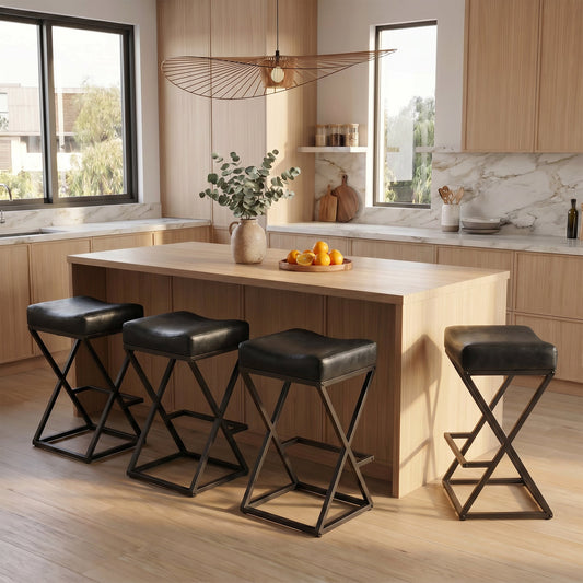 Advwin Set of 4 PU Leather Bar Stools with Footrest