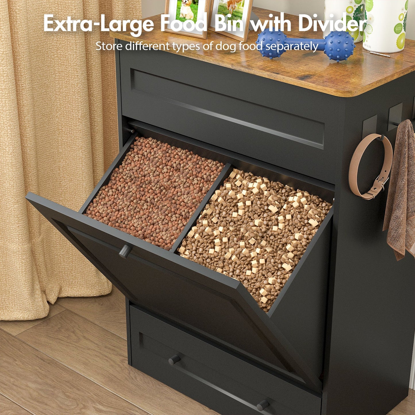Advwin Dog Feeding Station with Storage & Steel Bowls