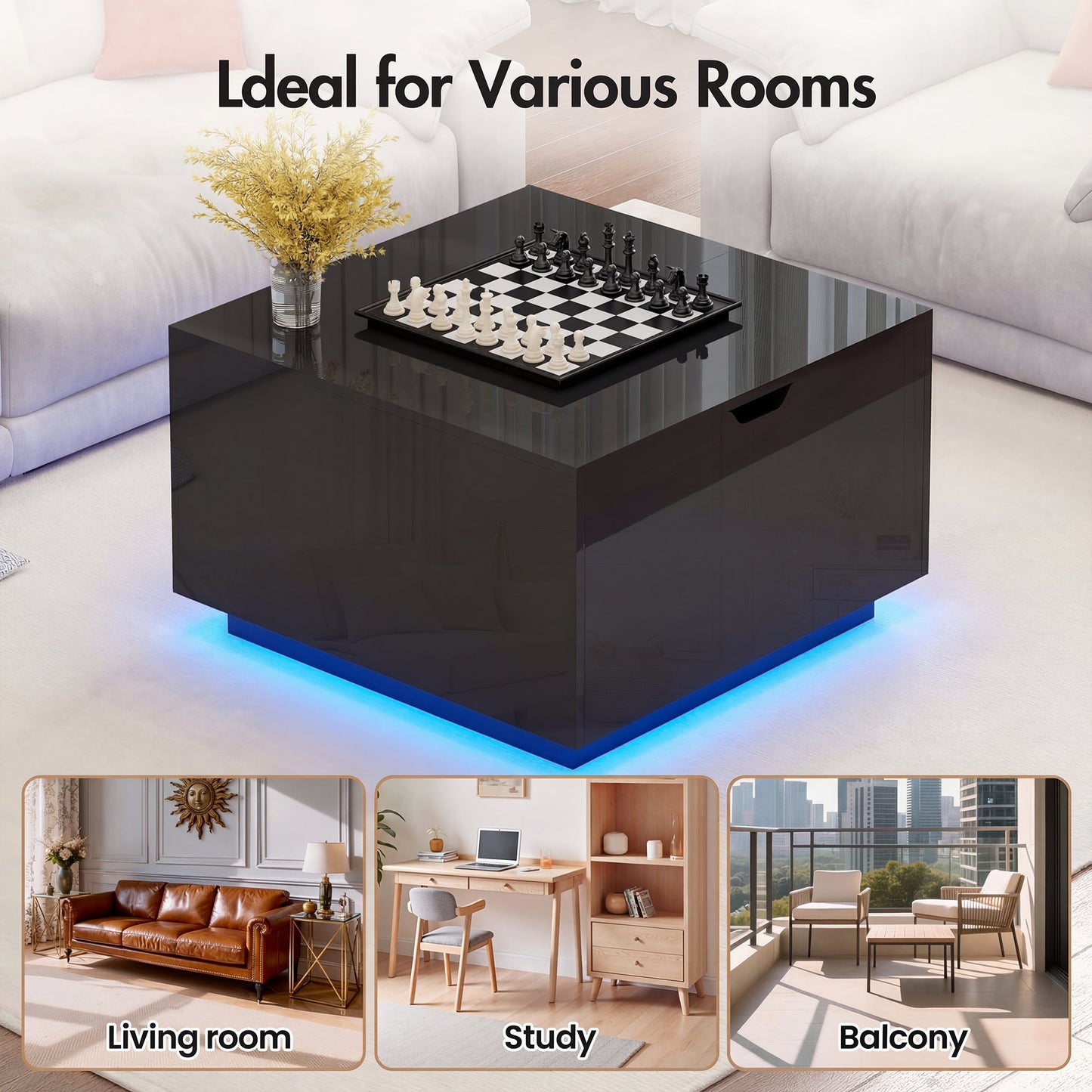 Advwin High Gloss Lift Top Coffee Table with LED