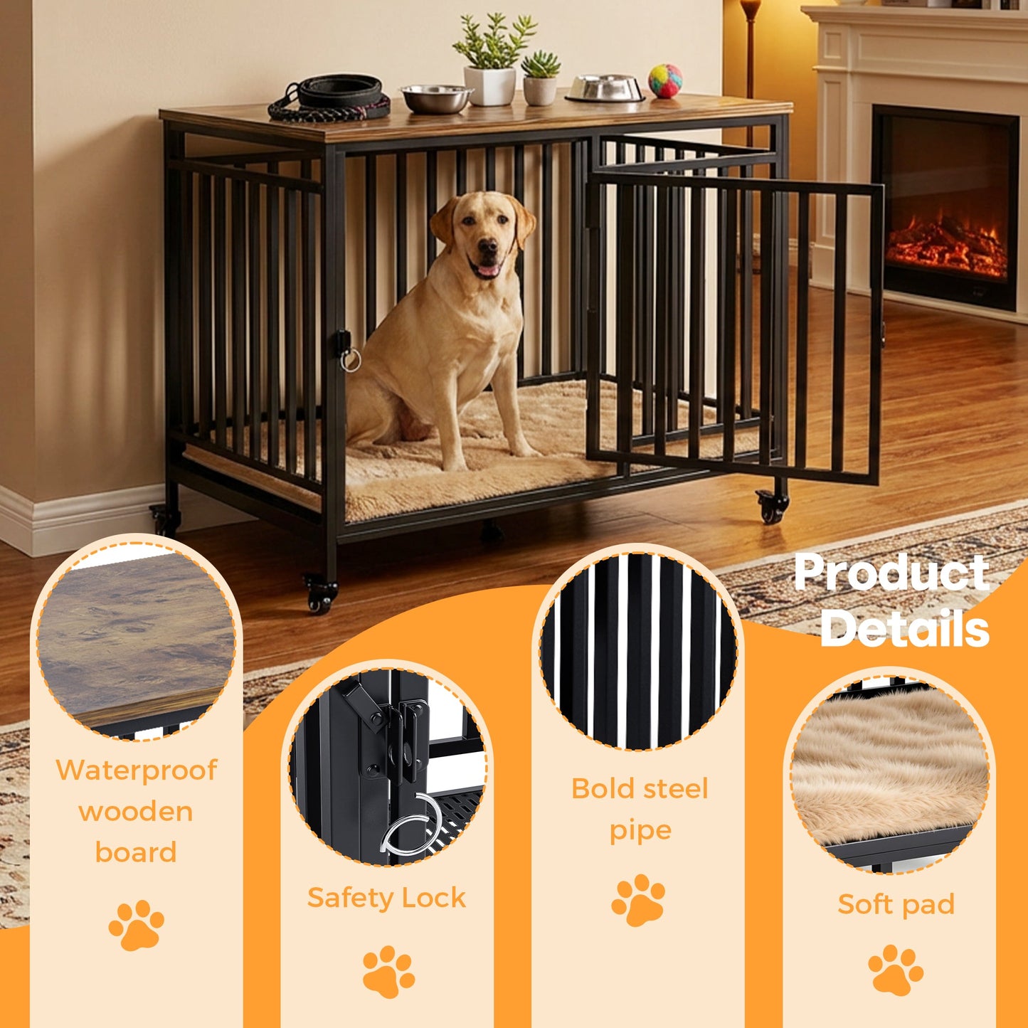 Advwin Heavy Duty Dog Kennel 101cm w/ Wheels Wooden Cage