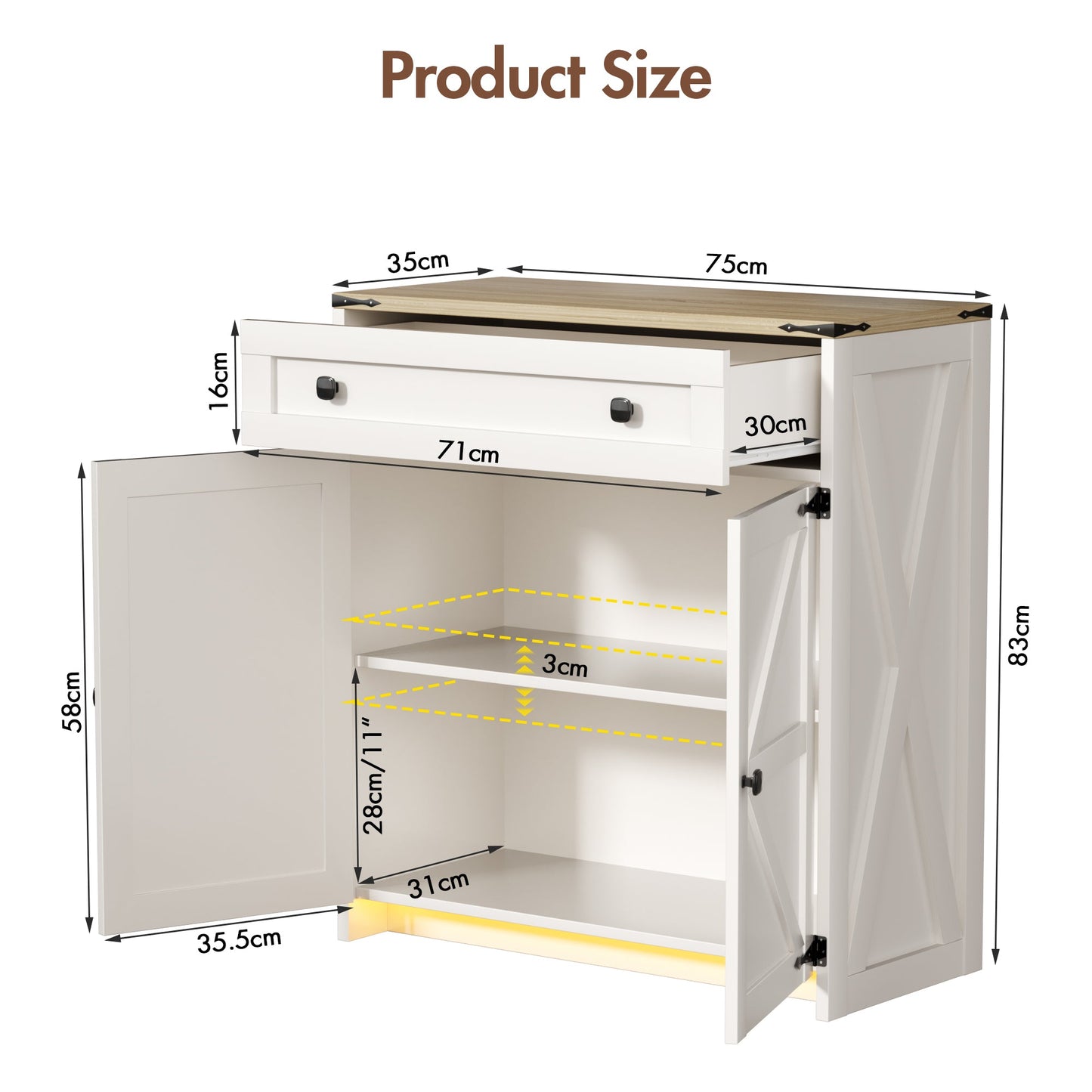Advwin Sideboard Buffet Cabinet with Adjustable Shelves