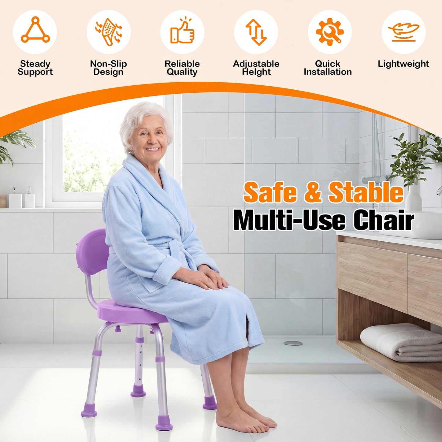 Advwin Adjustable 360° Swivel Shower Chair for Seniors
