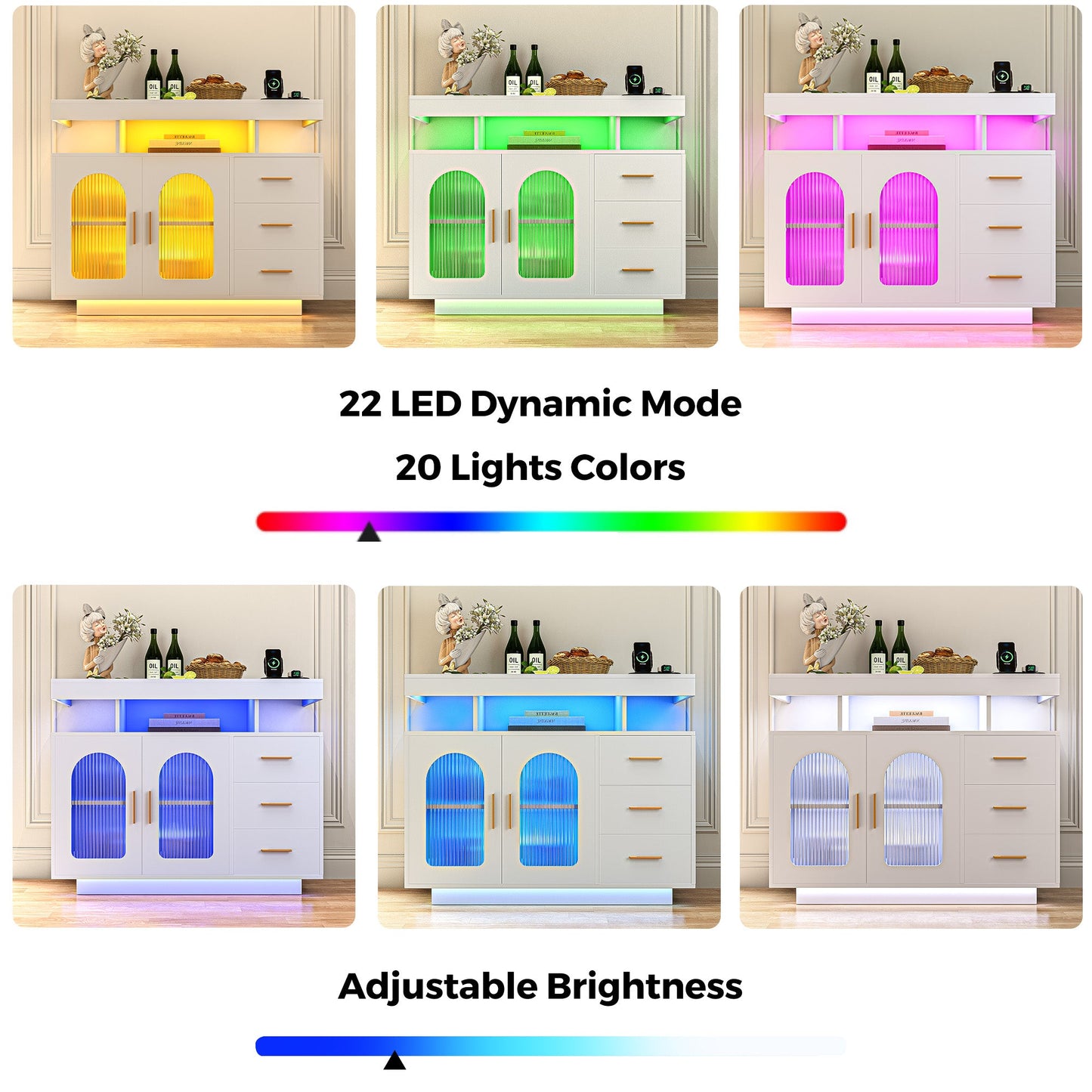 Advwin LED Sideboard Buffet Cabinet w/Charging Station