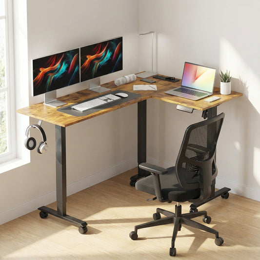 Advwin L Shaped Electric Standing Desk Charging Station