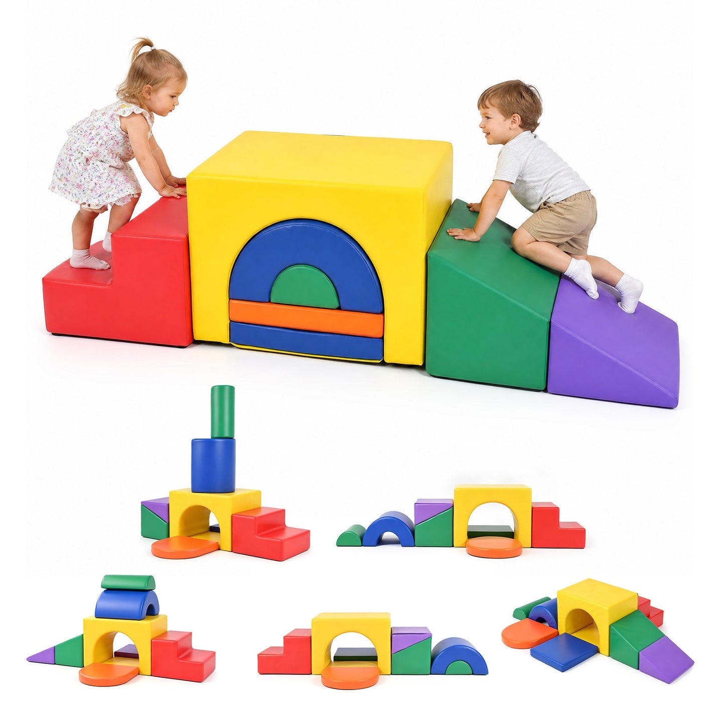 Advwin 7-Piece Kids Foam Blocks Play Set w/ Anti-Slip Base