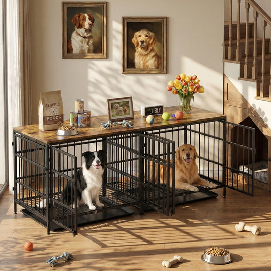 Advwin 2-in-1 Dog Crate Furniture with Trays for 2 Dogs