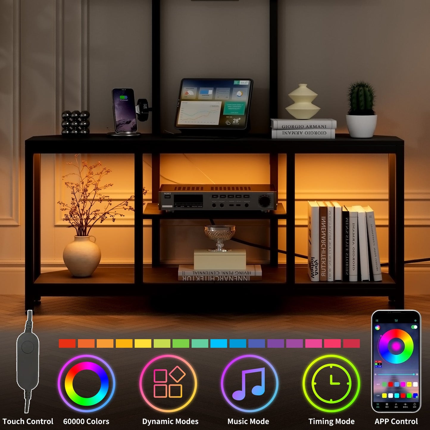 Advwin TV Stand with Built-in Mount & LED Lights 115cm