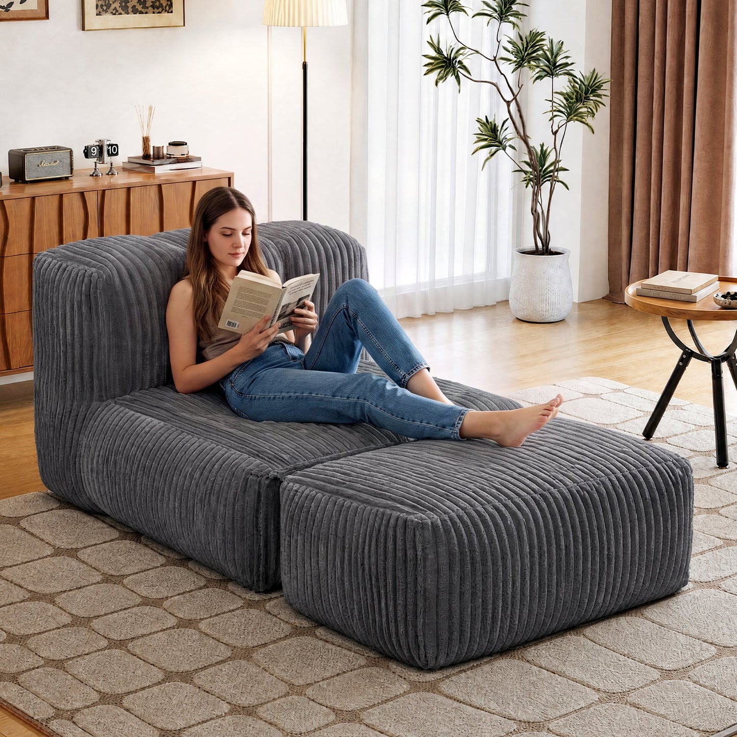 Advwin Bean Bag Floor Sofa w/ High-Density Foam