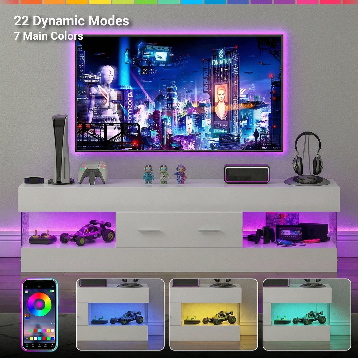 Advwin LED TV Unit 152cm with Water Corrugated Side Panels