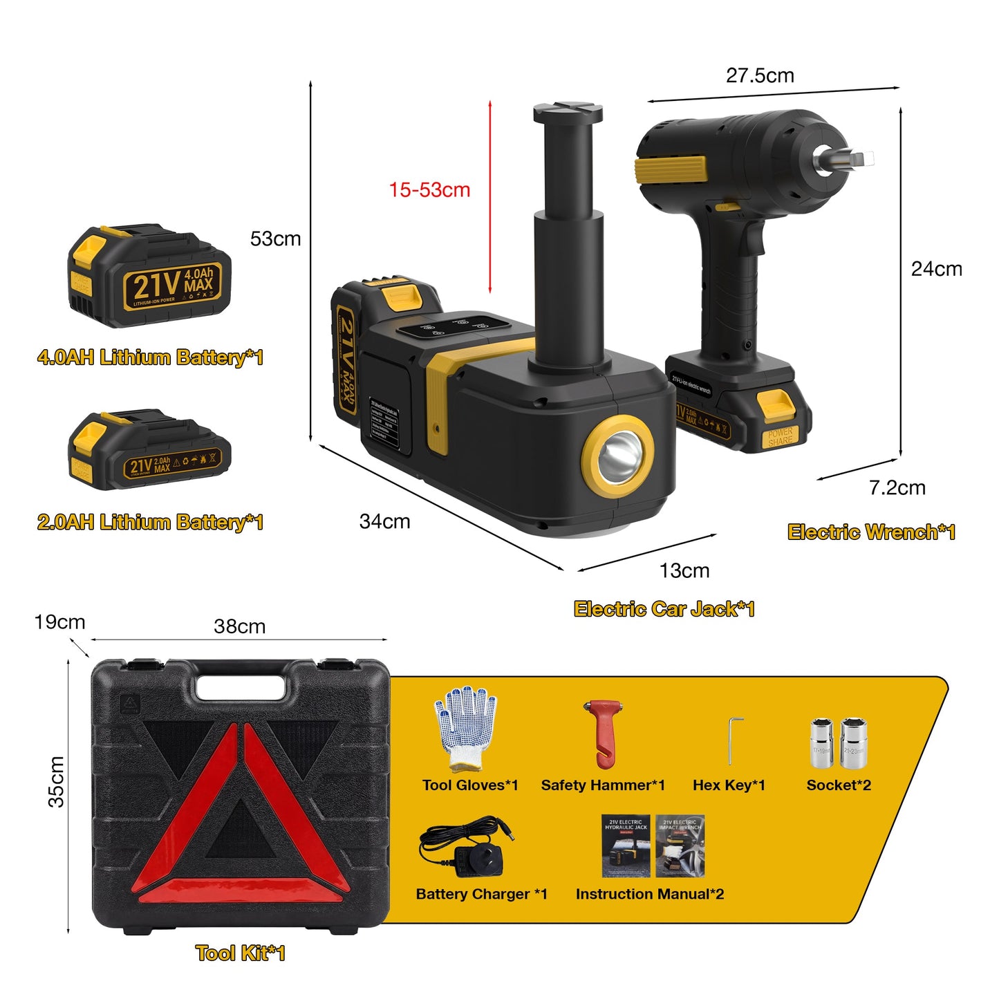 Advwin Electric Car Jack Kit w/ Impact Wrench LED
