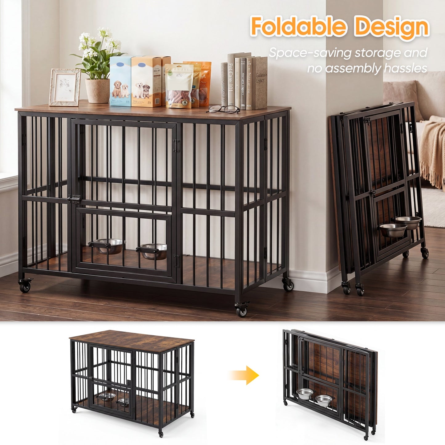 Advwin Folding Heavy-Duty Steel Dog Crate Furniture