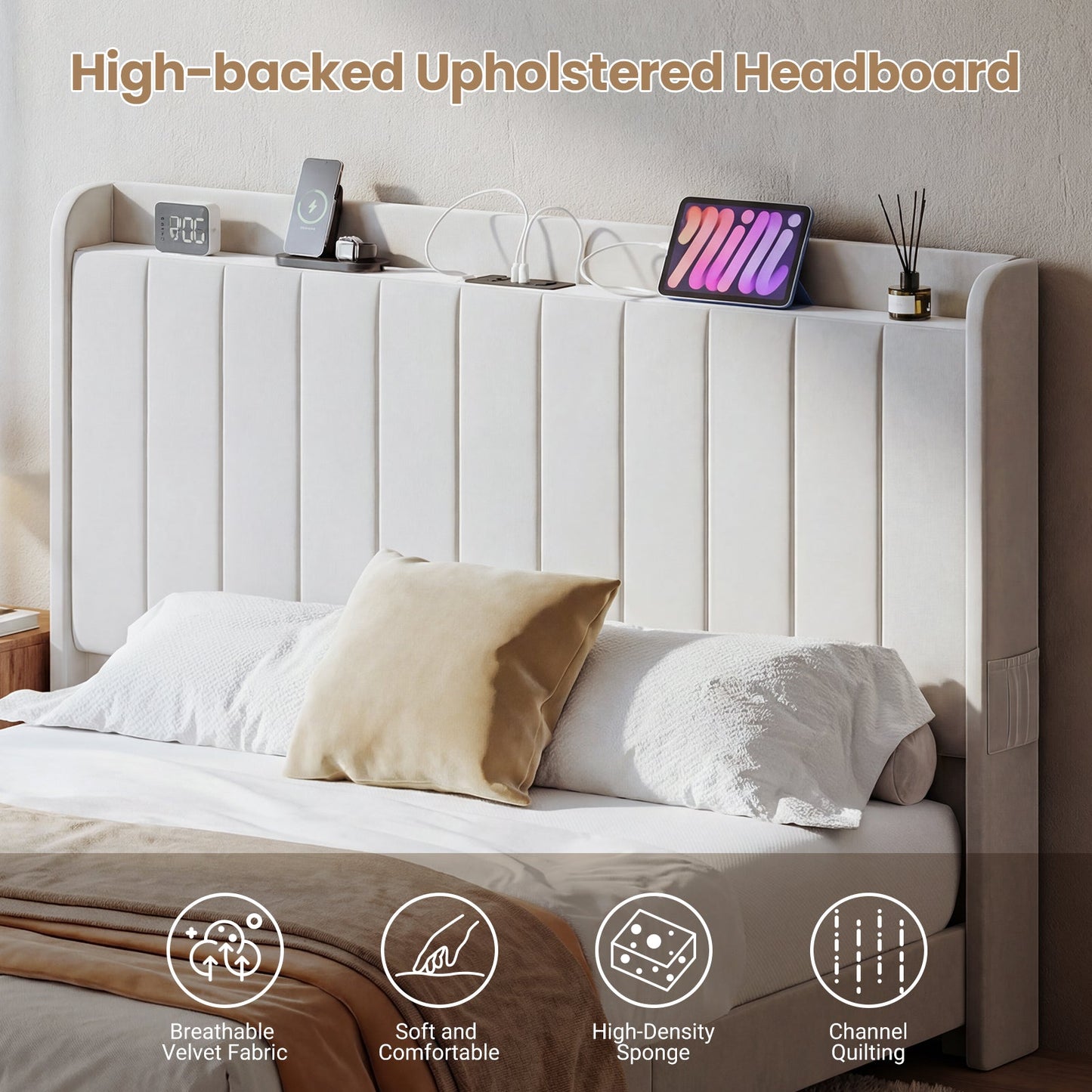 Advwin Velvet Floating Bed Frame with RGB LED
