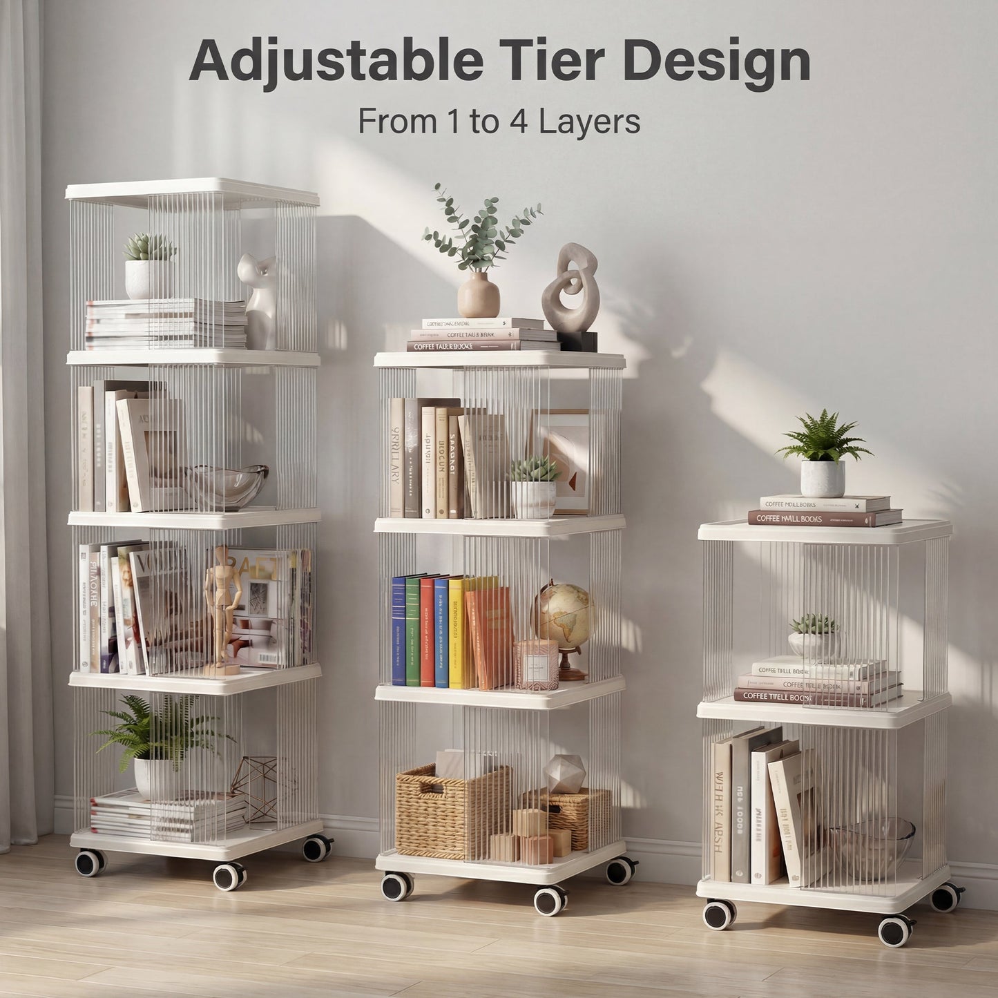 Advwin 4-Tier Rolling Bookshelf Storage Bookcase