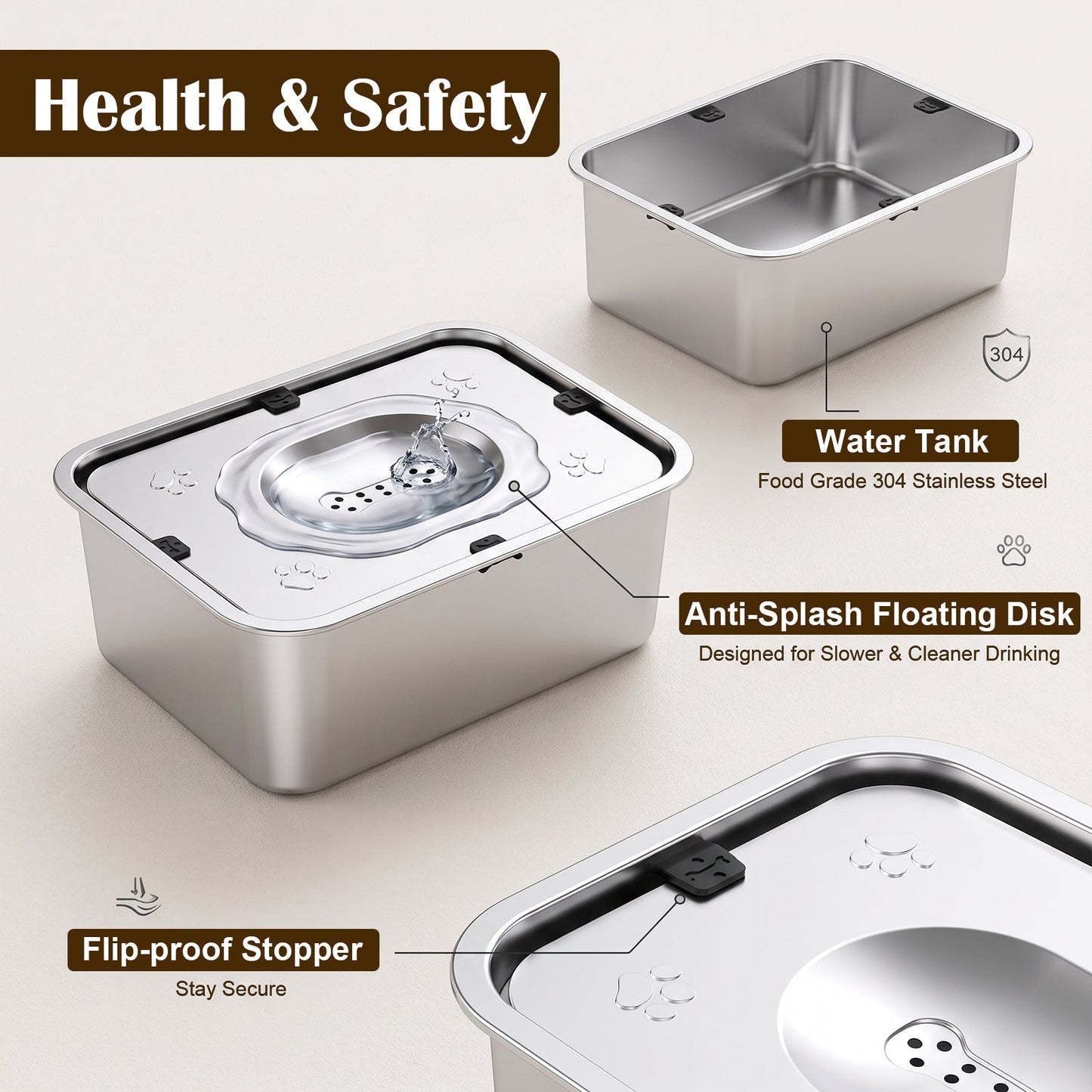 Advwin 12L Stainless Steel No Spill Dog Water Bowl