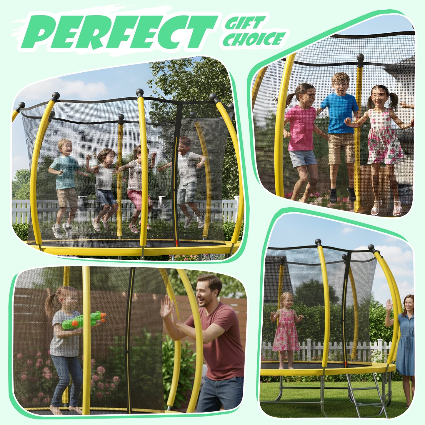 Advwin 10FT Recreational Trampoline Outdoor for Kid Yellow