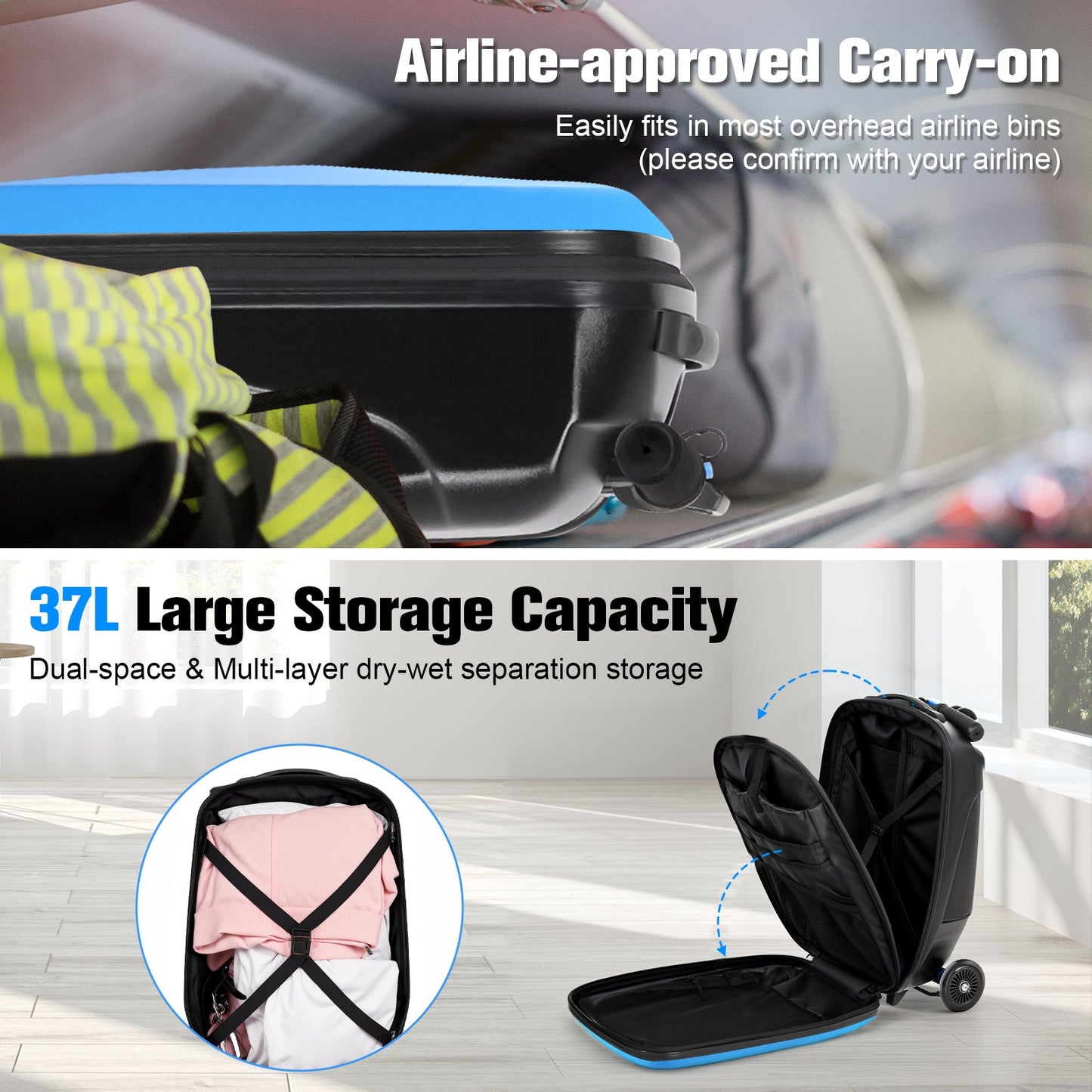 Advwin 2-in-1 Foldable Scooter Suitcase LED Wheels