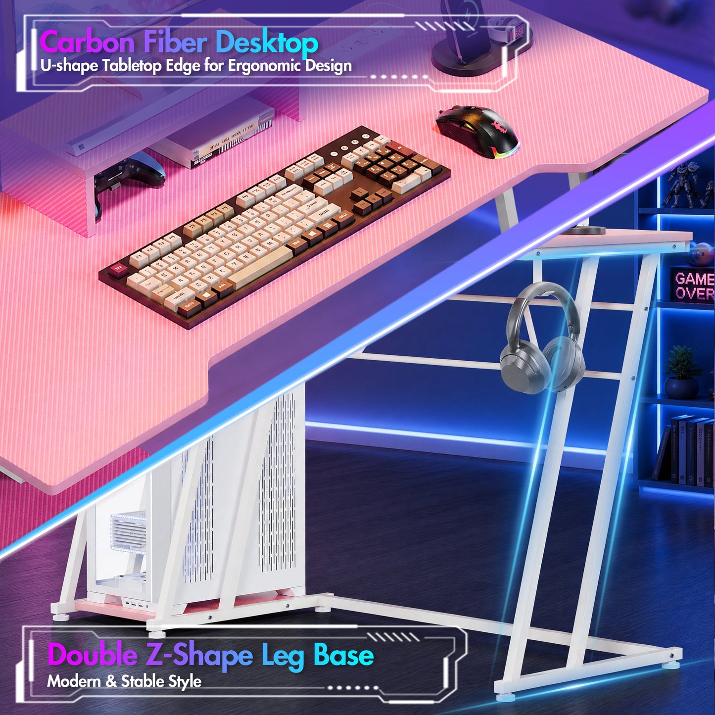 Advwin 120cm LED Gaming Desk w/ Movable Monitor Stand
