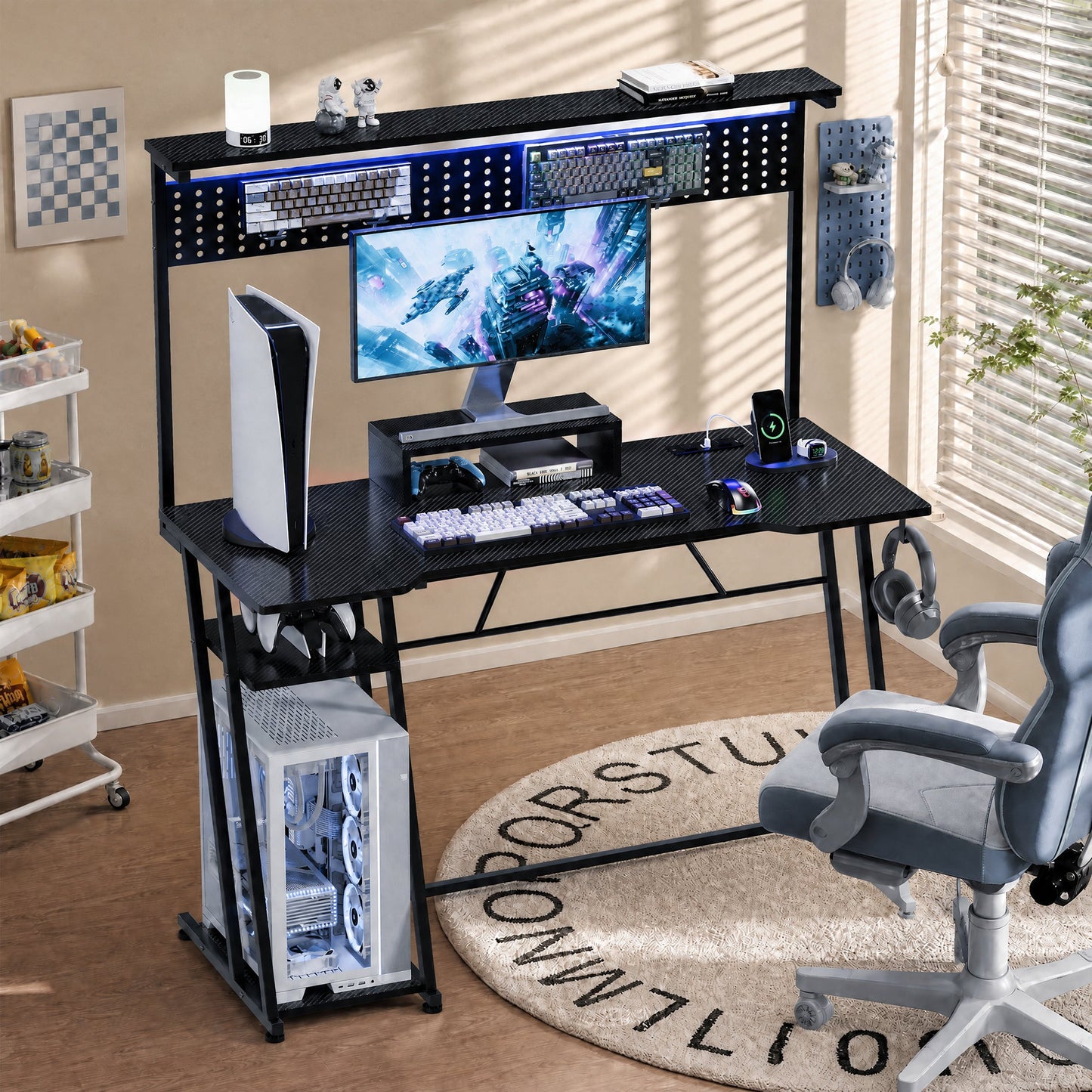 Advwin 120cm LED Gaming Desk w/ Movable Monitor Stand