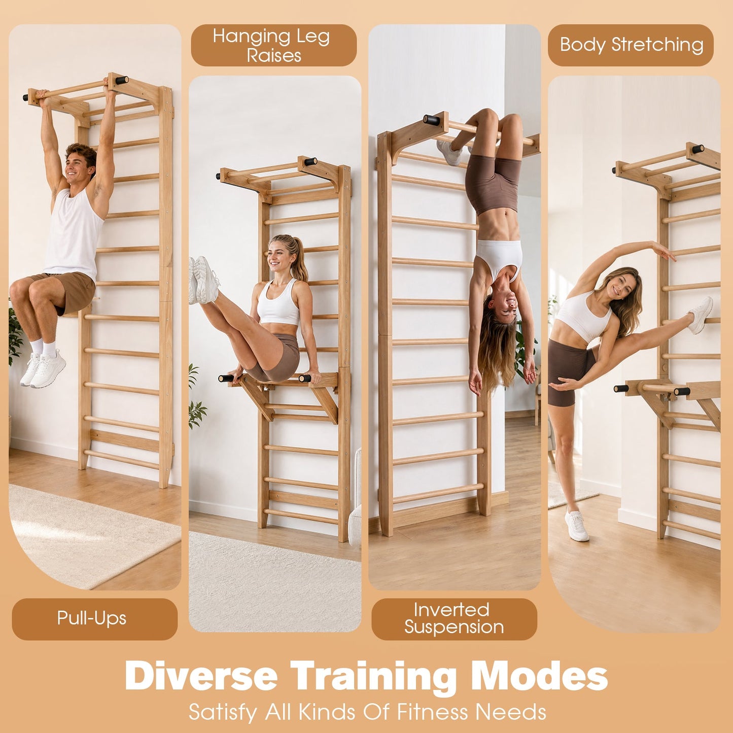 Advwin Wooden Swedish Ladder Wall Gym with Pull-Up Bar