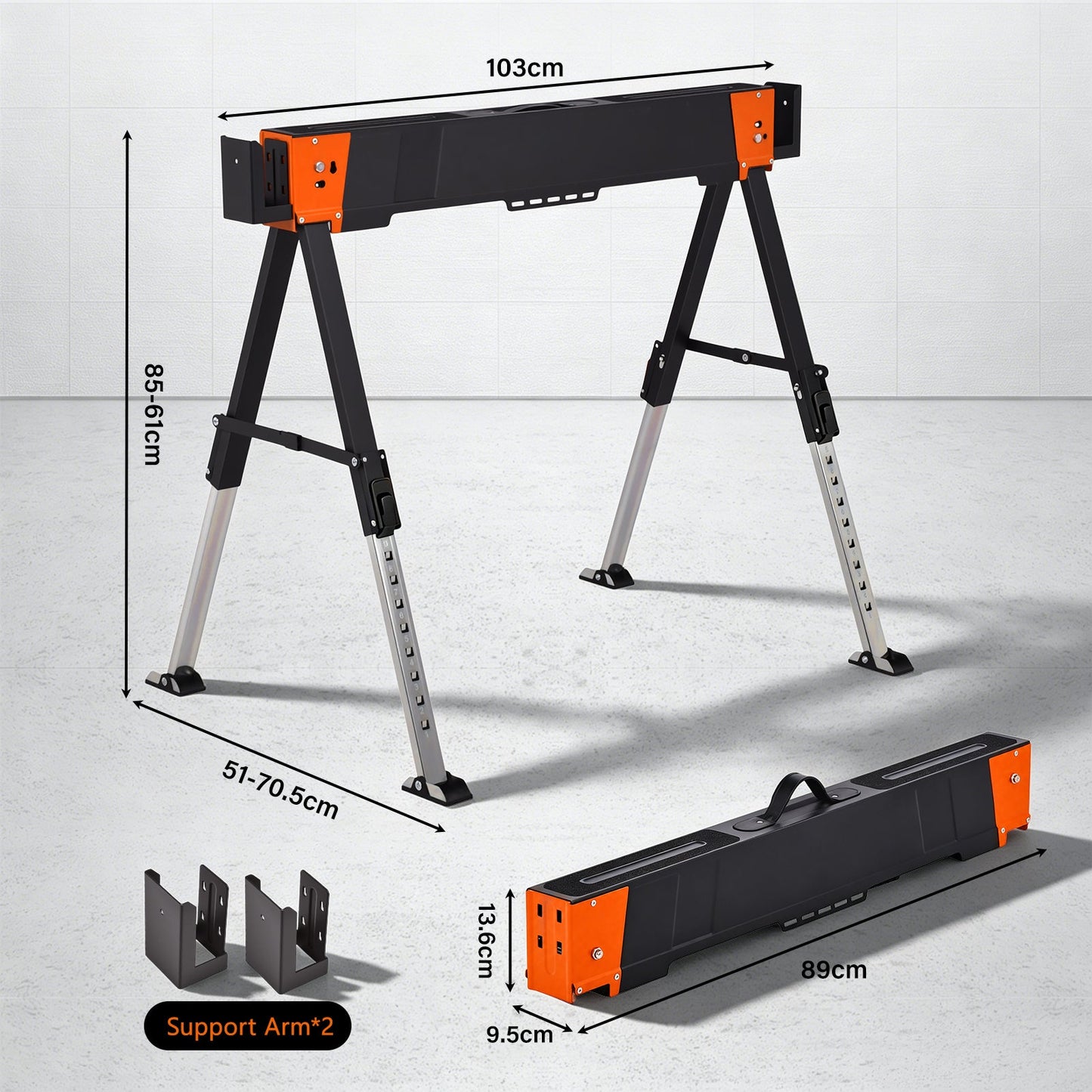 Advwin 2PCS Heavy Duty Folding Sawhorse w/ Adjustable Height
