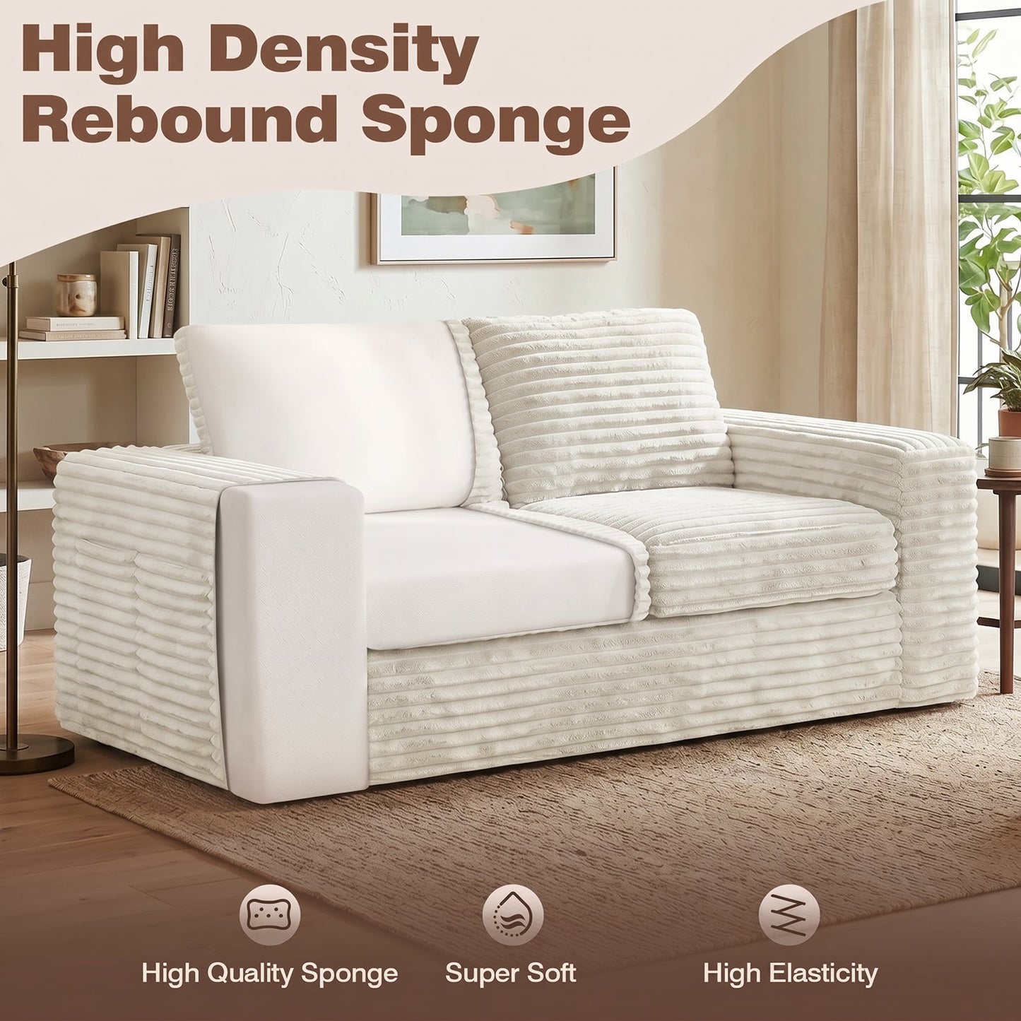 Advwin 162cm Loveseat Floor Sofa Corduroy Boneless Couch
