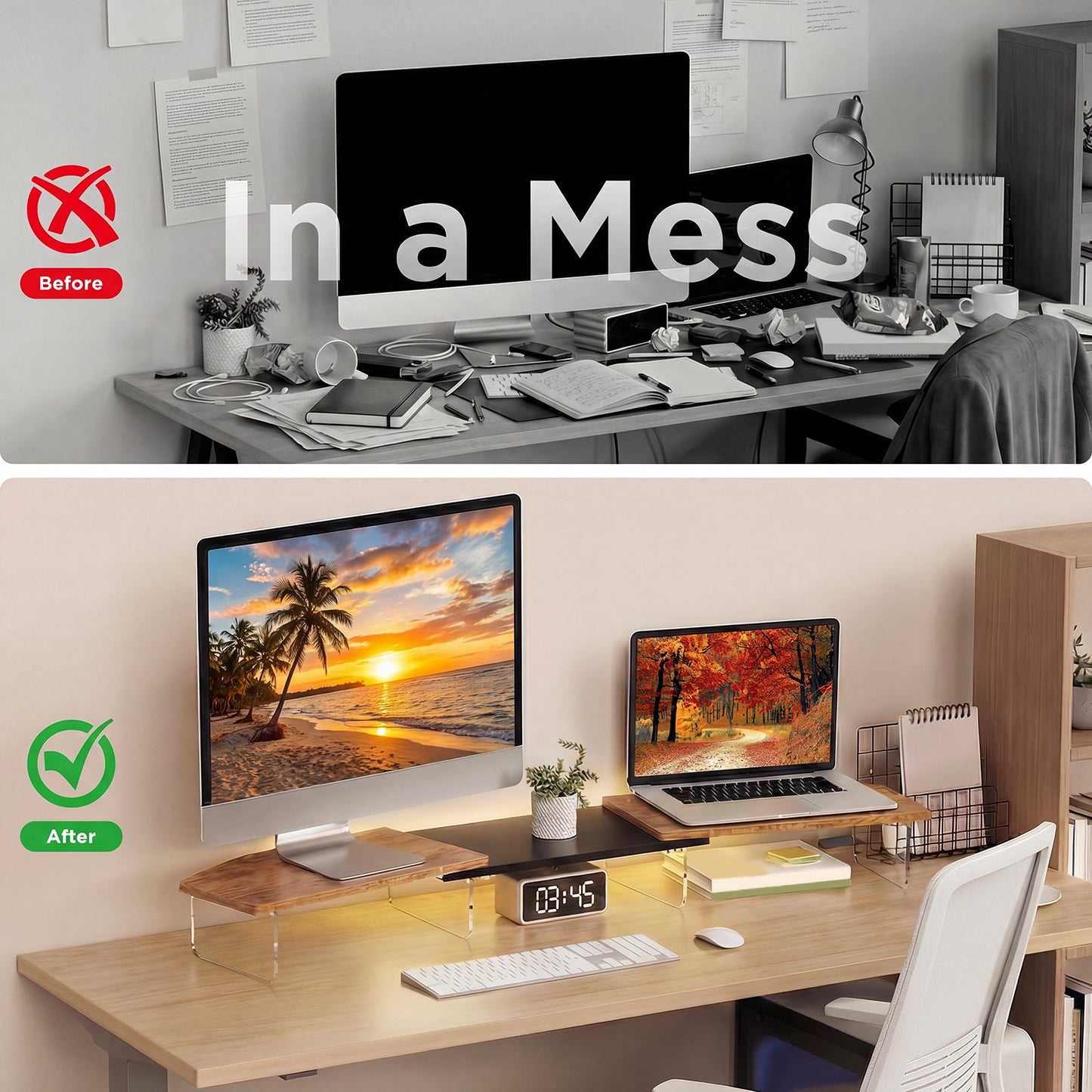 Advwin 113cm LED Dual Monitor Stand w/ Acrylic Leg