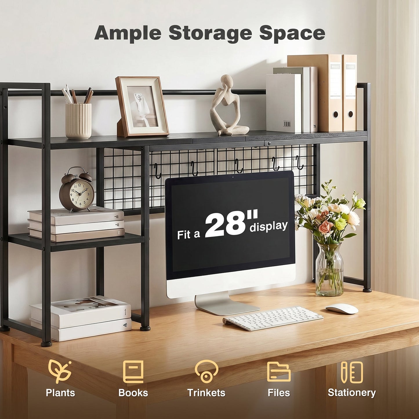 Advwin 3-Tier Desktop Organizer Shelf with 5 Hooks