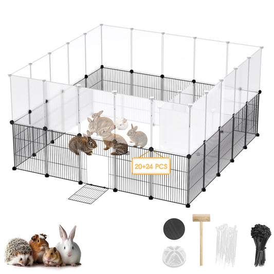 Advwin DIY Pet Playpen with 20 Metal & 24 Transparent Panels
