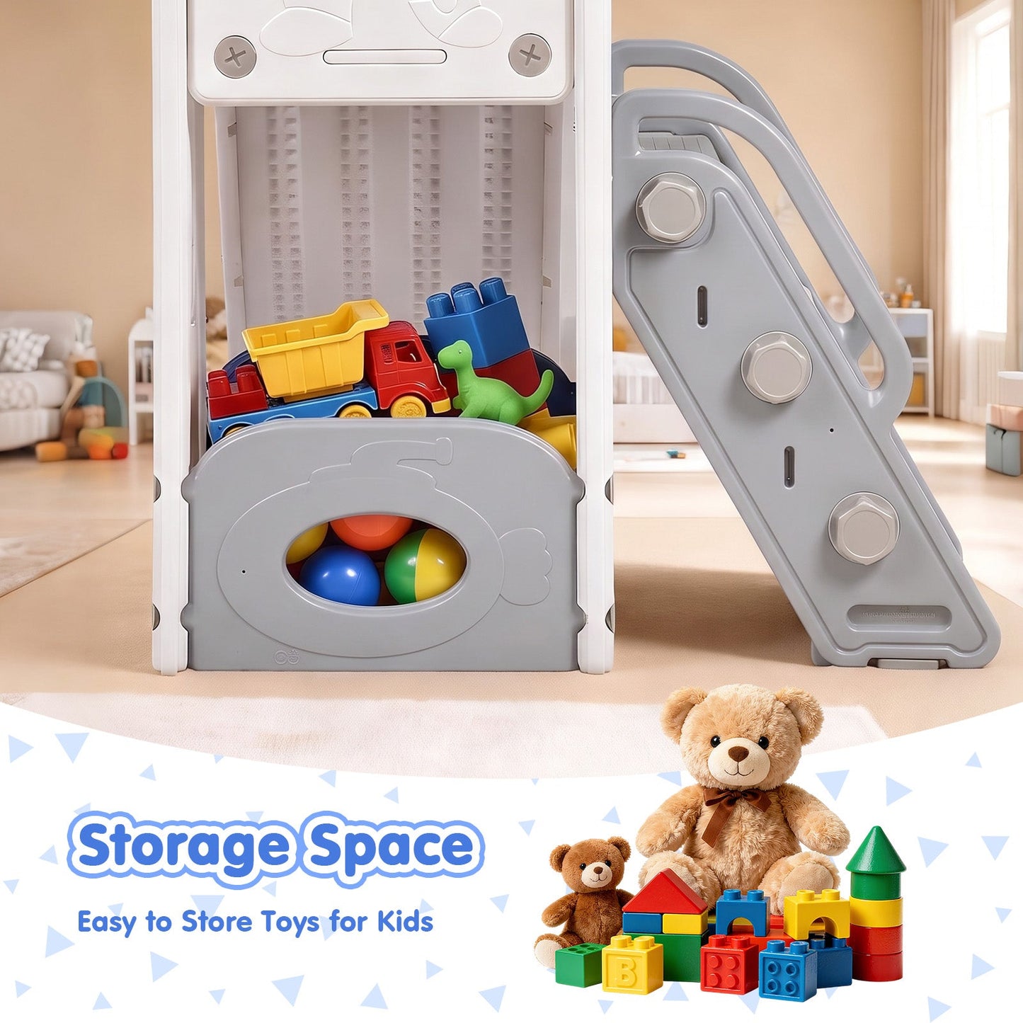 Advwin 6-in-1 L-Shaped Toddler Slide Playset