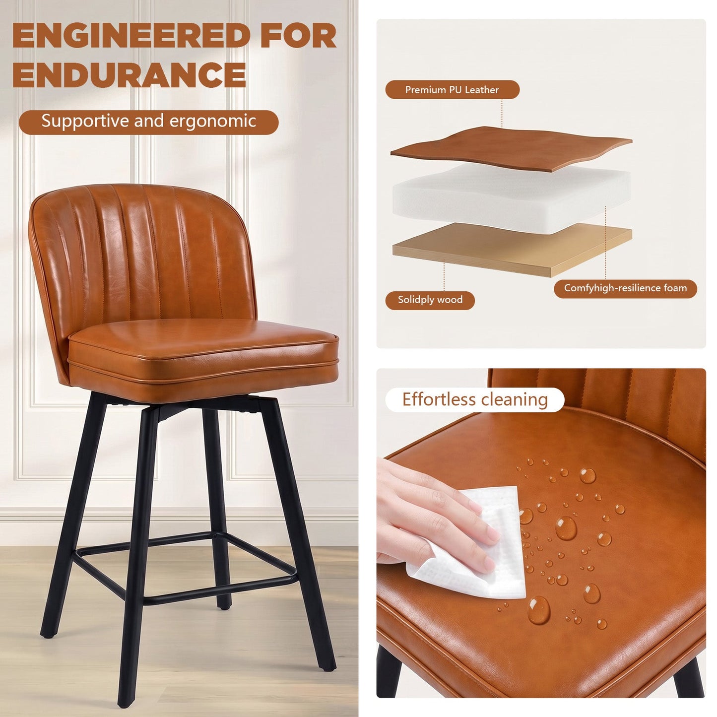 Advwin Set of 2 360° Swivel Bar Stools