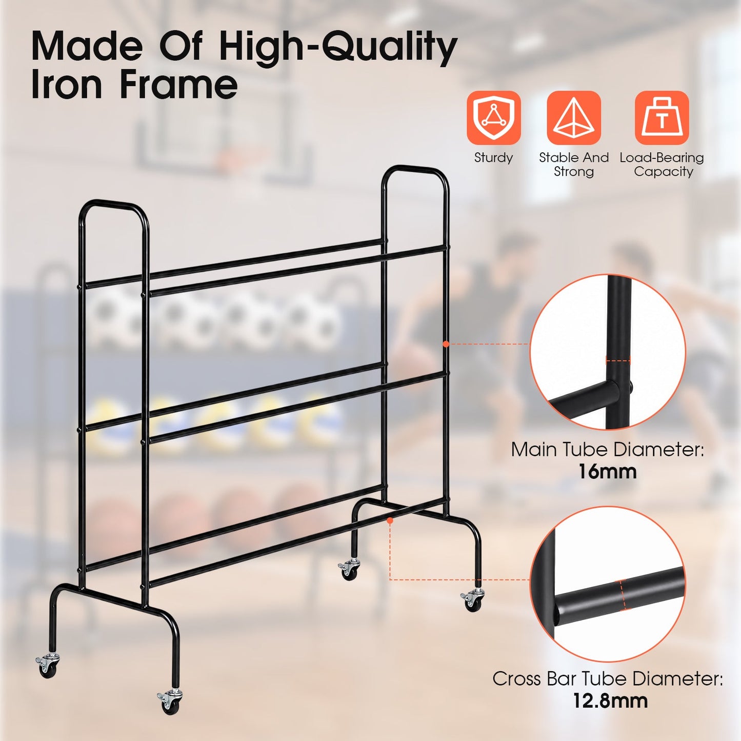 Advwin 3-Tier Basketball Rack Storage Holder w/ Wheels