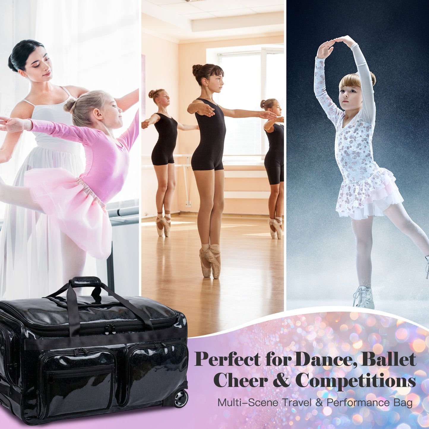Advwin 26Inch Rolling Dance Bag with Garment Rack